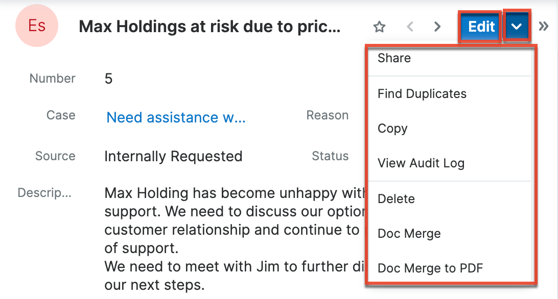 Escalations RVActionsMenu