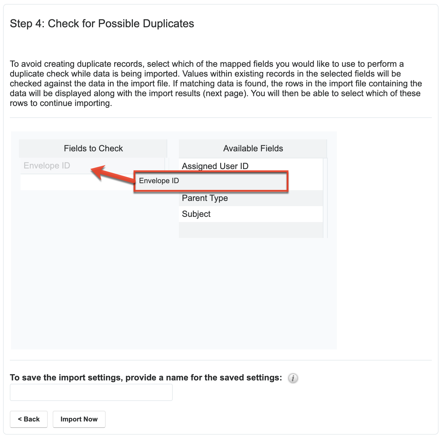 Import DocuSign envelopes step 4
