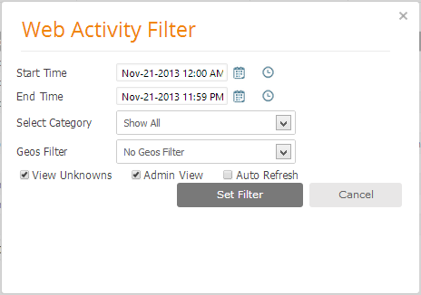 tracker filter popup