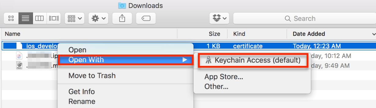 Binary OpenWith KeychainAccess