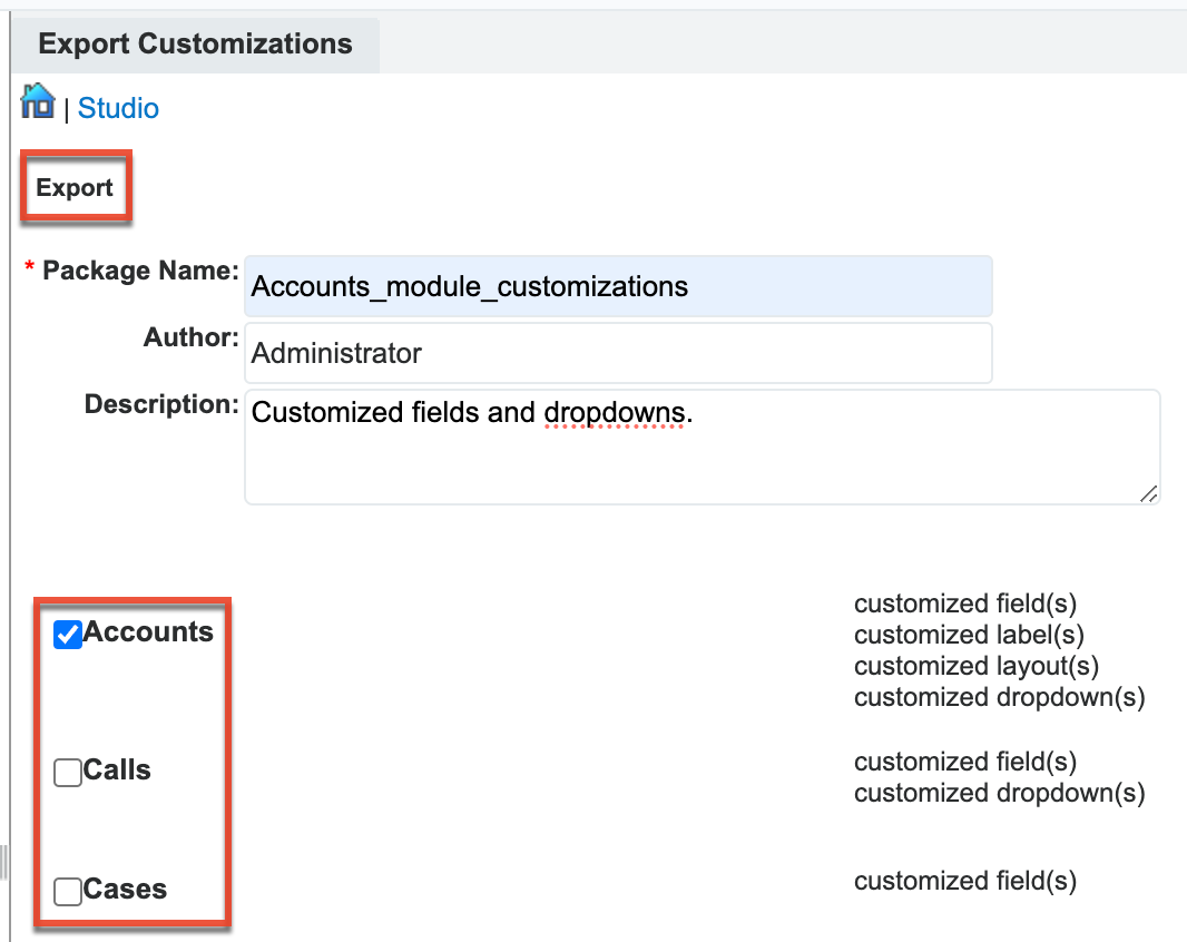 Export the customizations.