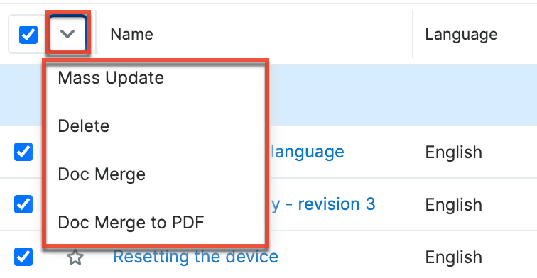 KnowledgeBase LVMassActionsMenu