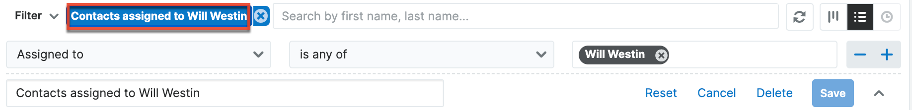 Saved filter