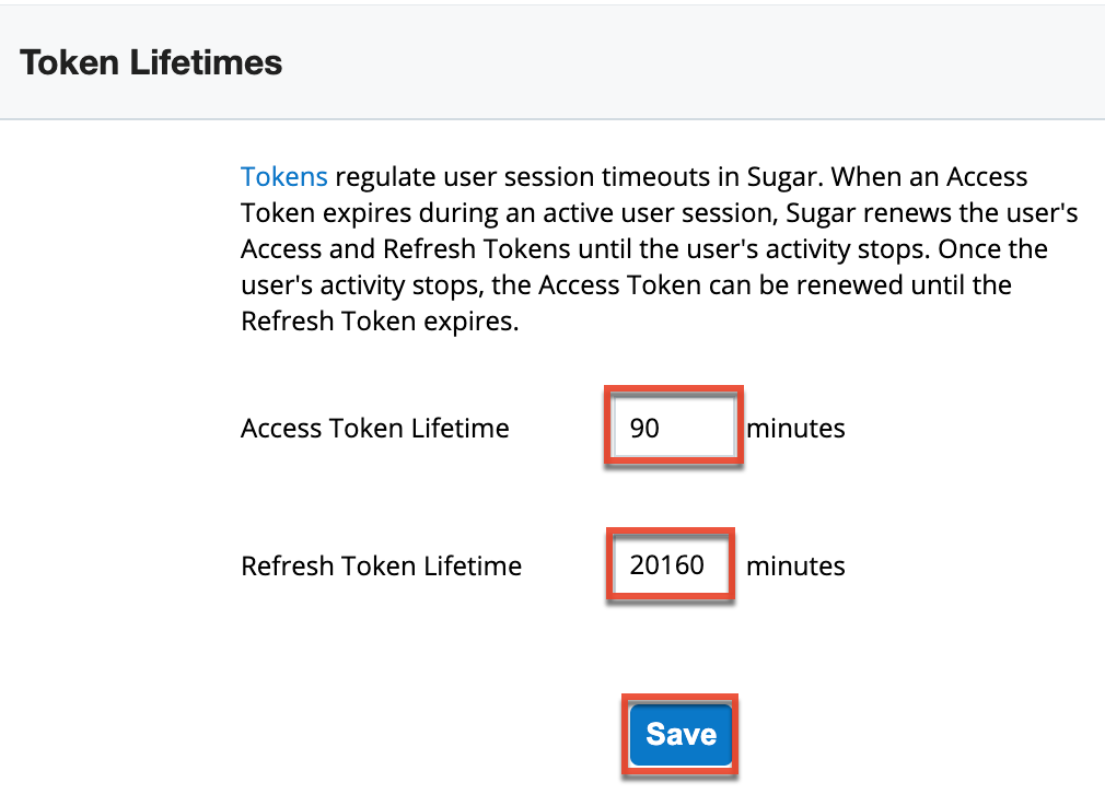 SugarCloudSettings TokenLifetimes