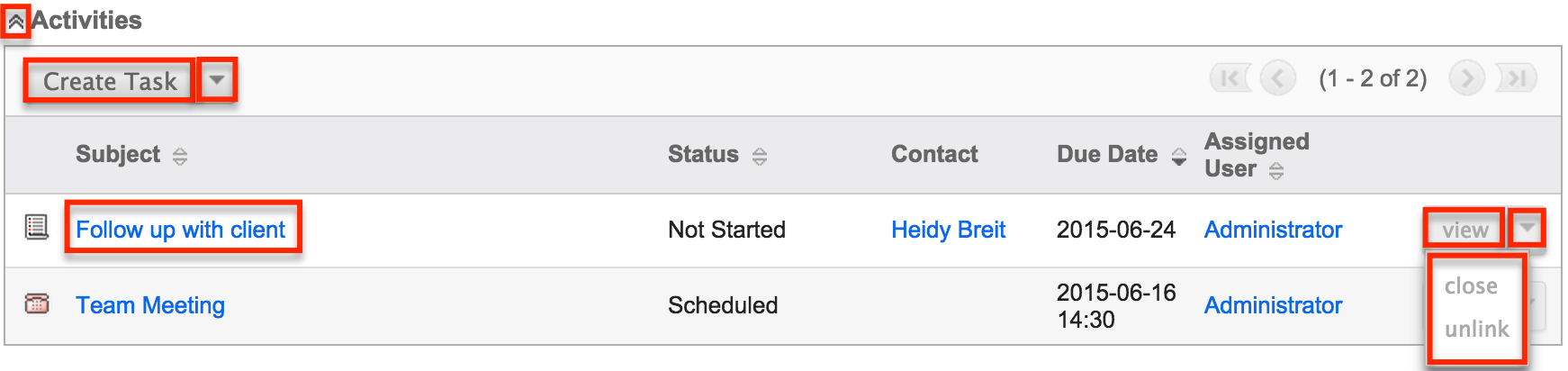 Projects Tasks Related Record Subpanels7.6