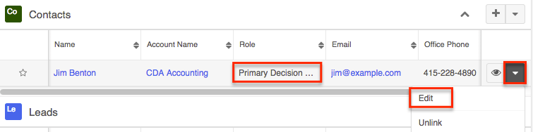 Sugar Opps ContactsSubpanel Role