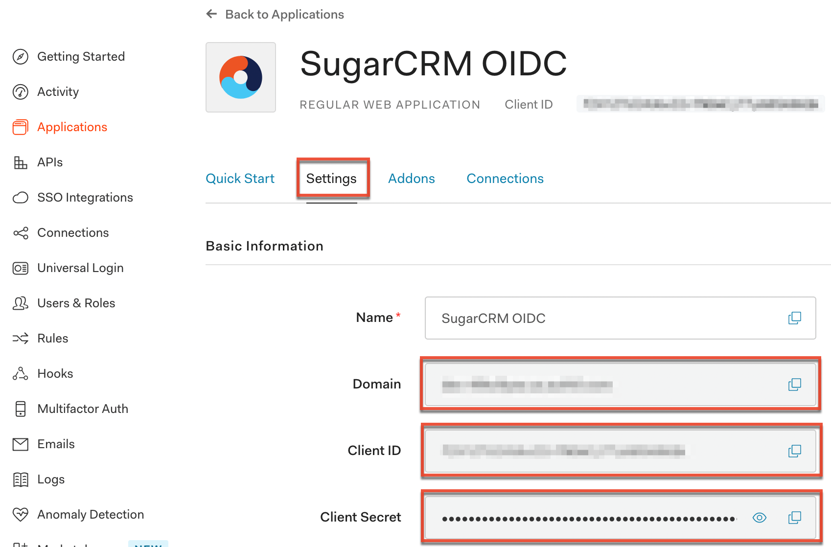 Auth0 ApplicationsPage1