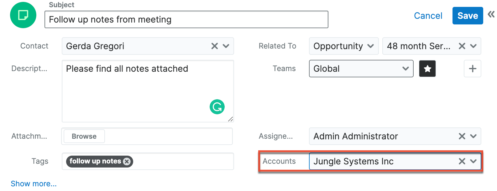 Accounts field on Note record
