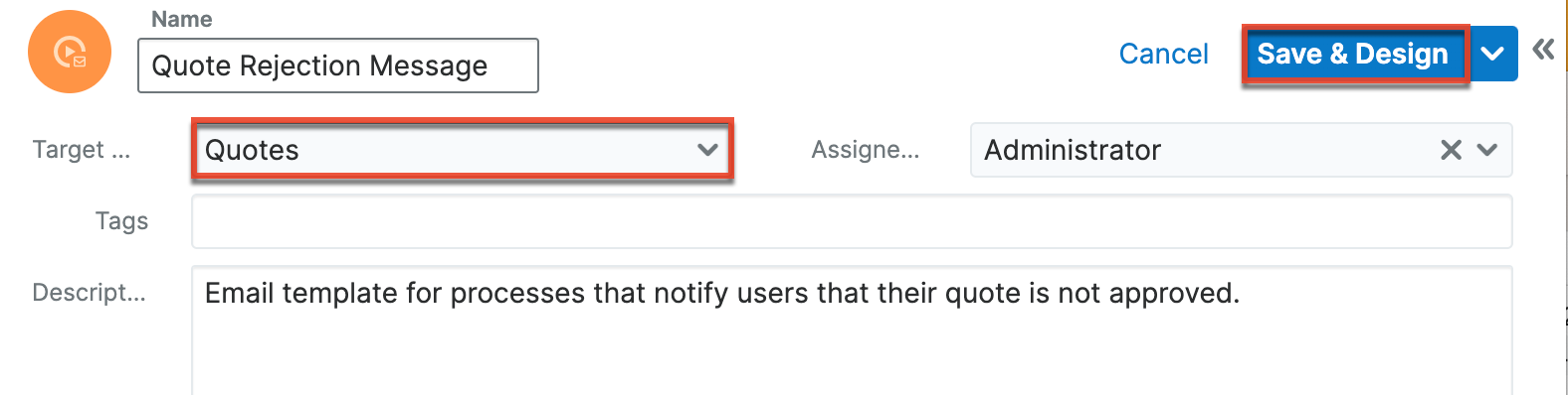 Complete Process Email Template form