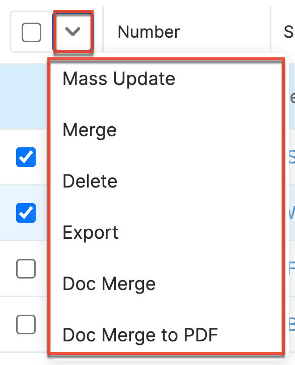 Bugs ListViewMassActionsMenu