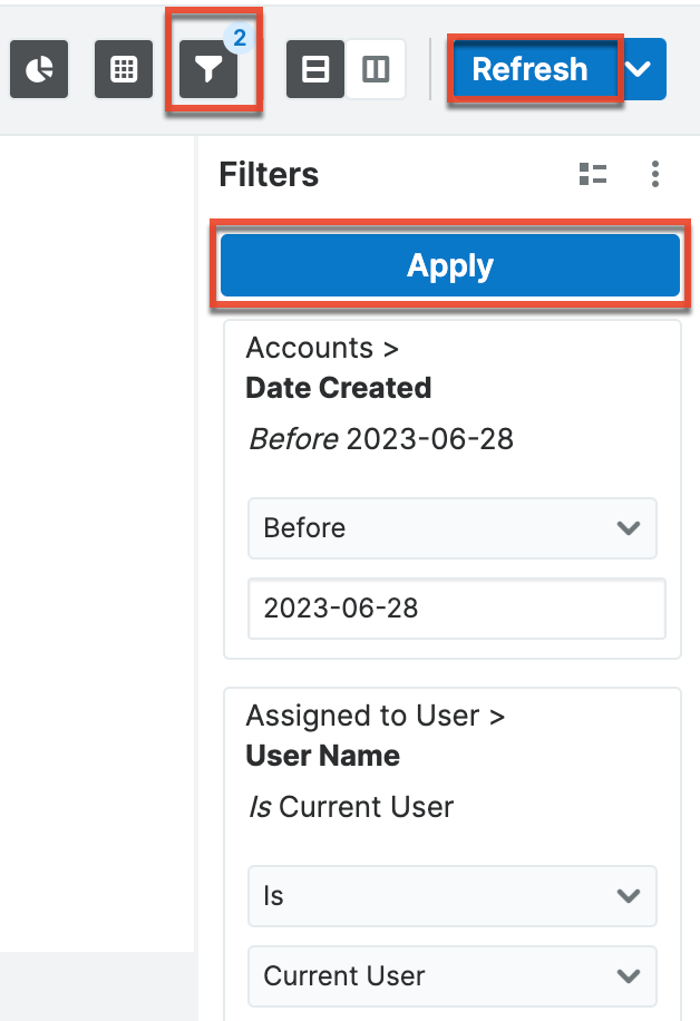 ReportResultsView Filters