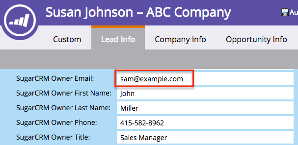 Marketo LeadInfo SugarCRMOwnerEmail1