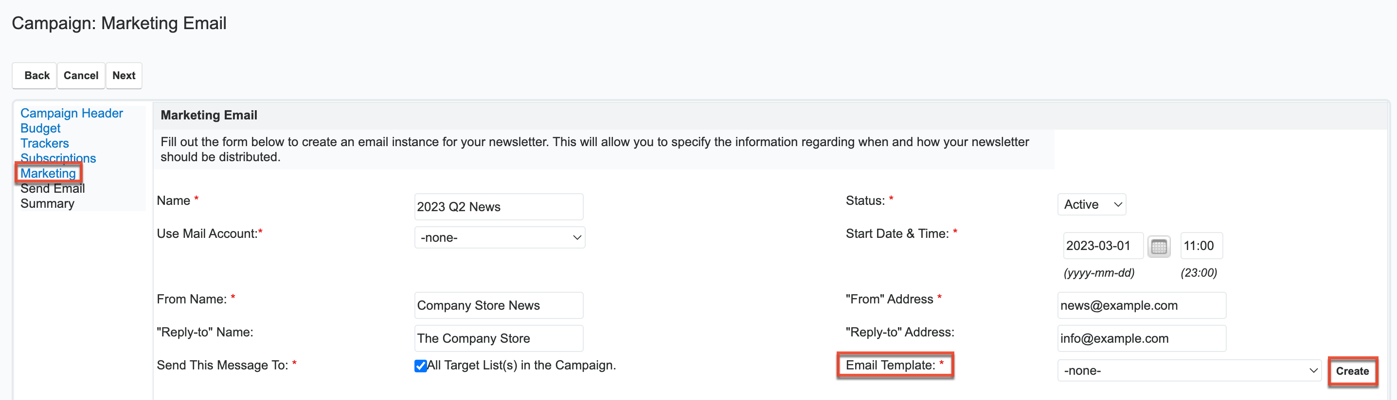 Create email template from wizard