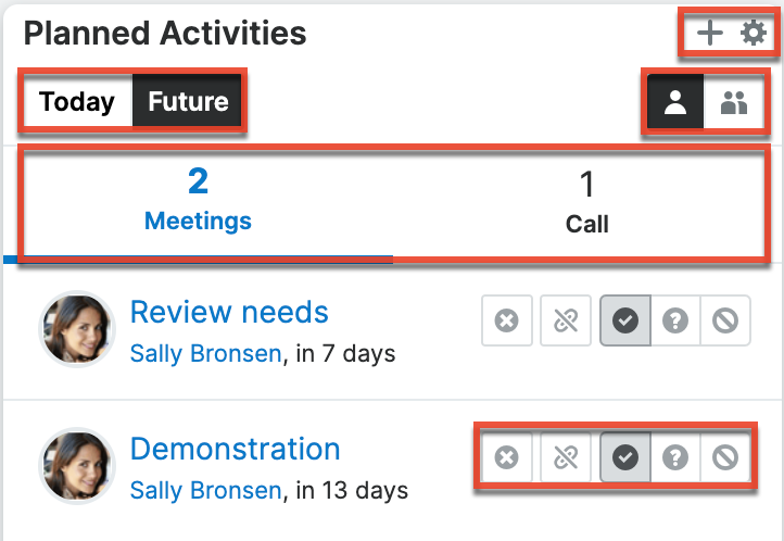 Planned Activities dashlet