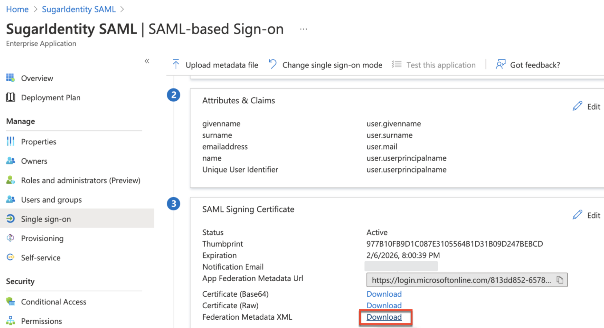 AzureSSO FederationMetadataXML Download1