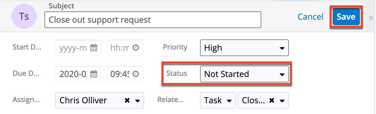 Task CloseCreateNewSave