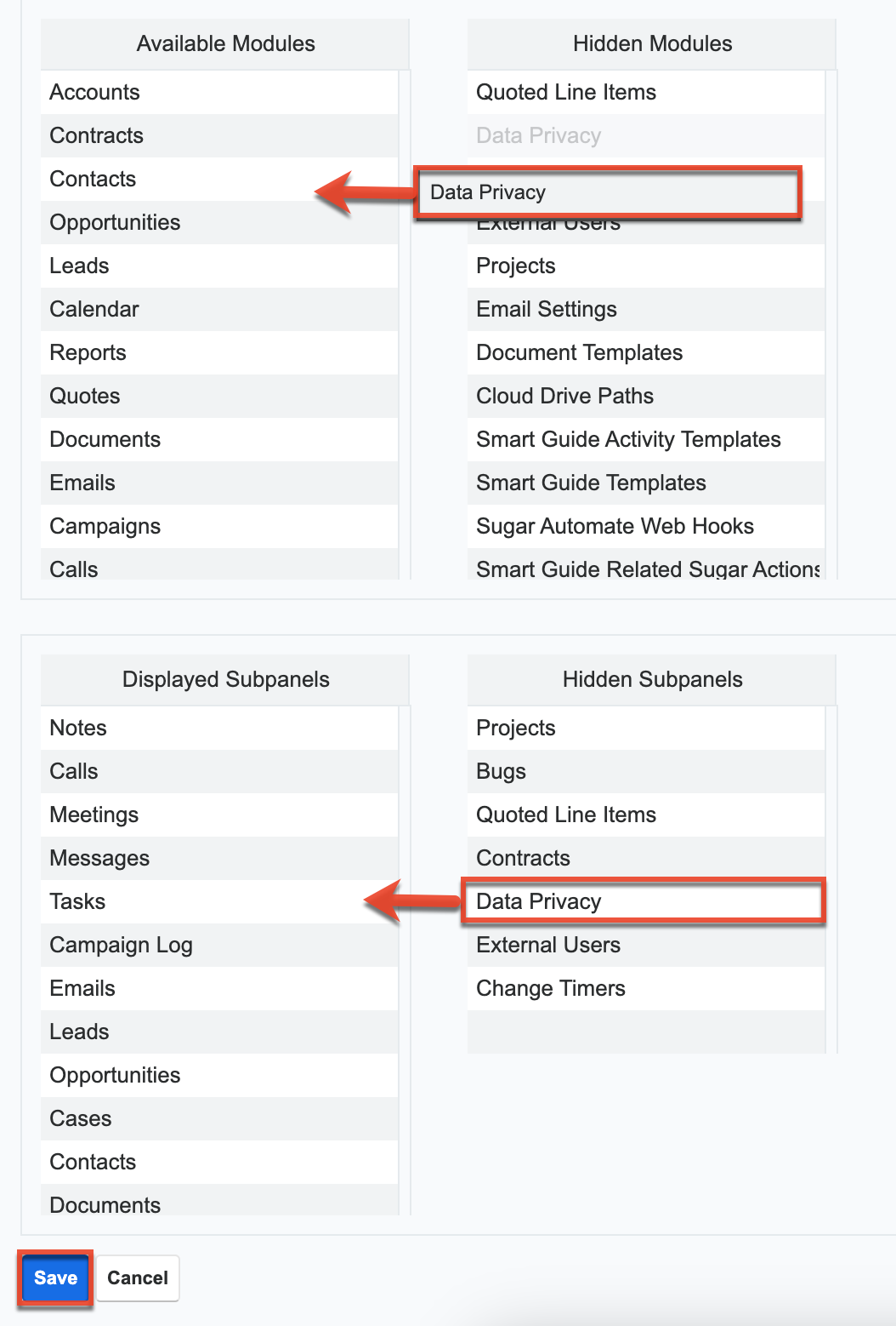 Unhide Data Privacy module