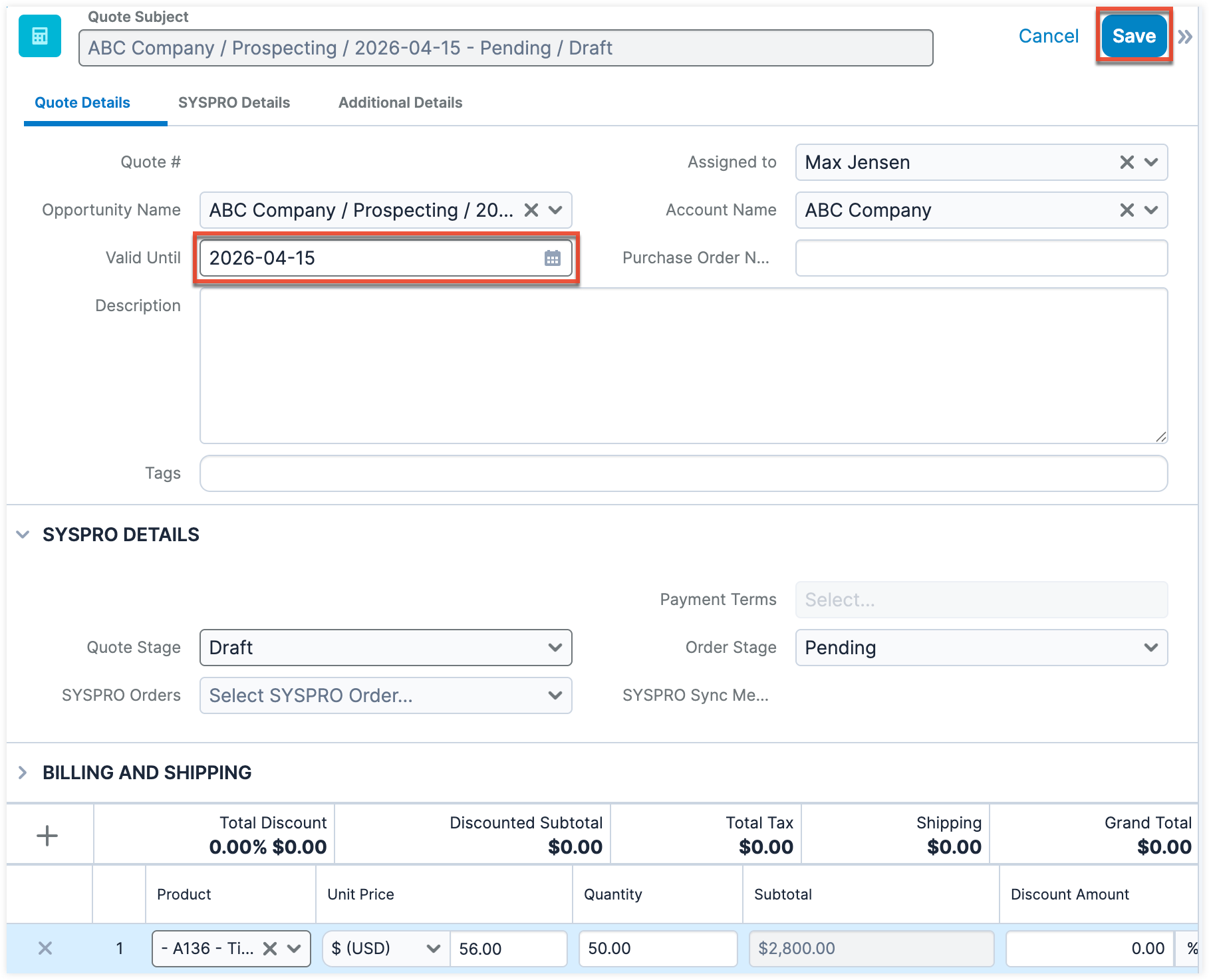 SugarForSyspro_UserGuide_QuoteRecord