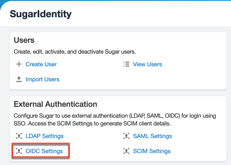SugarIdentity_Home_ExternalAuthentication_OIDCSettings