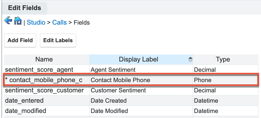 Contact Mobile Phone field