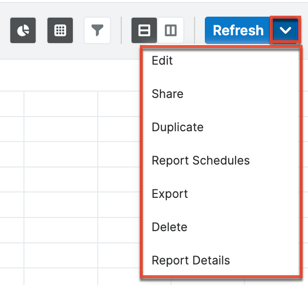 ReportResultsView Actions Menu