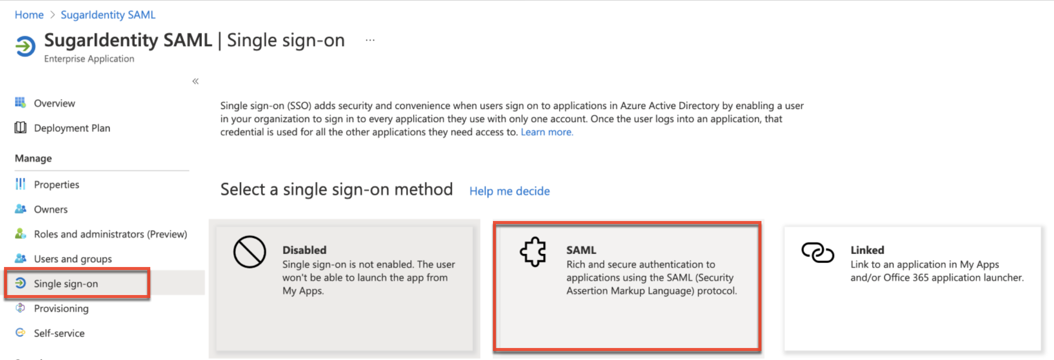 AzureSSO SSO SAMLOption