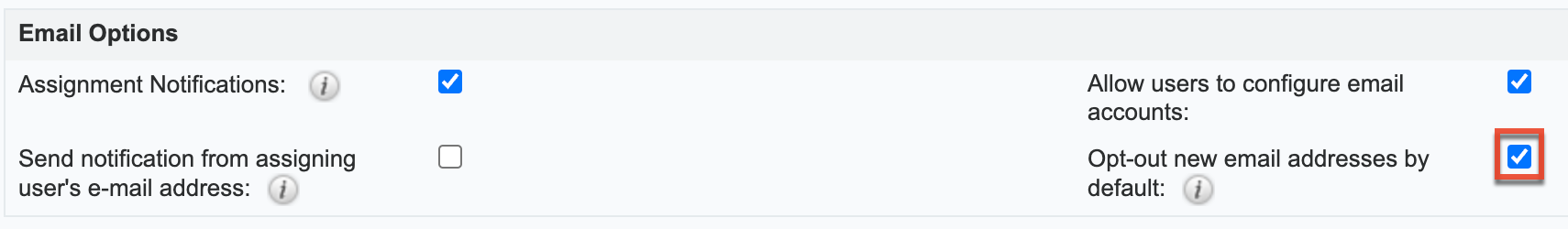 Opt out new email addresses by default