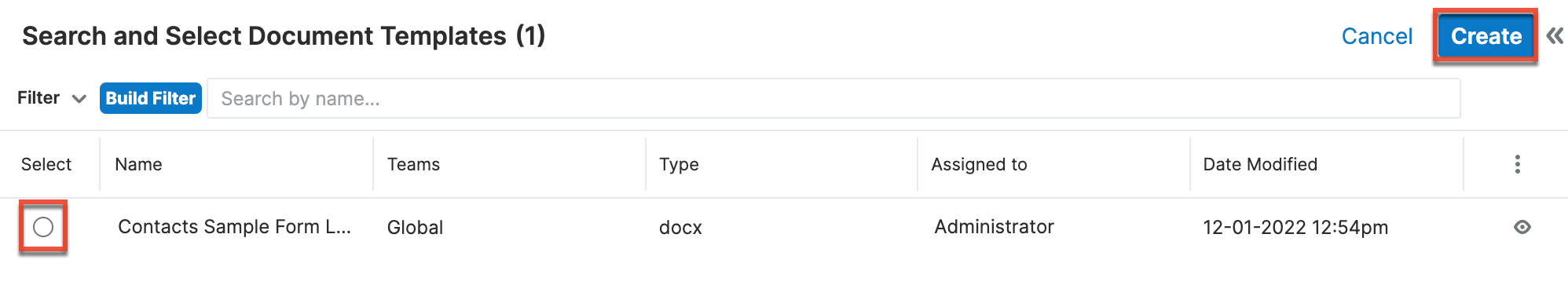 Select Doc Merge template