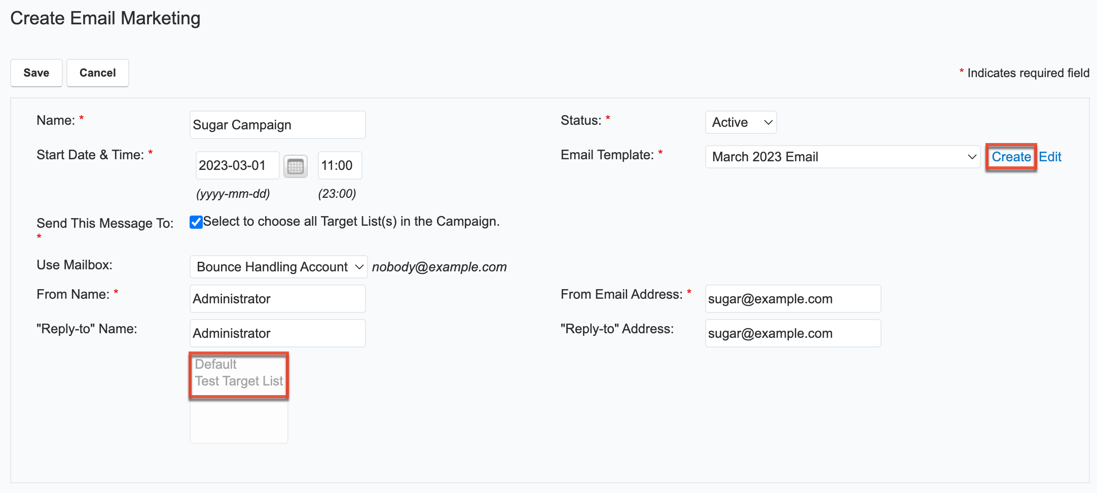 Create Email Marketing record