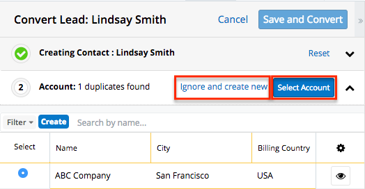 Accounts Leads Convert Duplicate