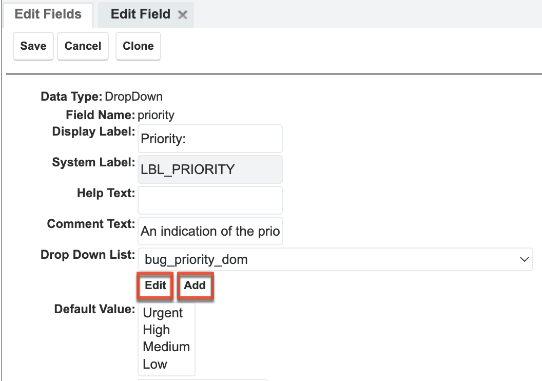 Edit or add a dropdown list