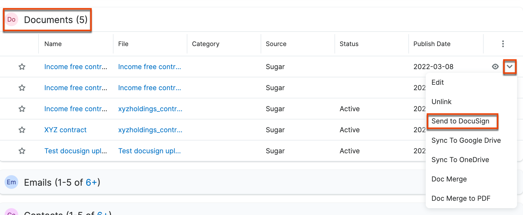 docusign sendsubpanel