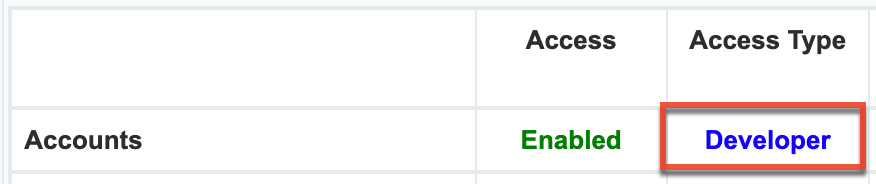 Developer Access Type