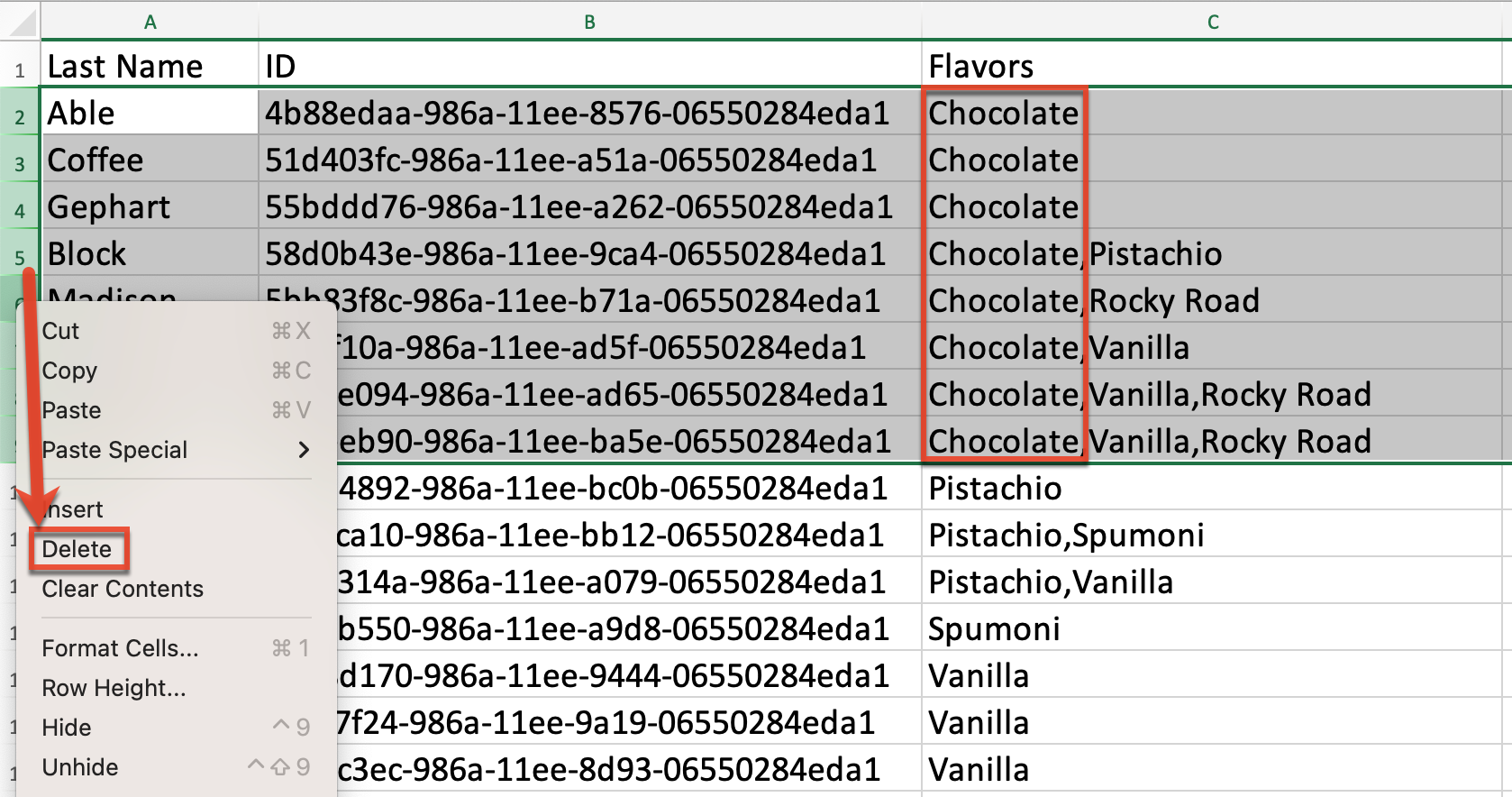 Delete rows with chocolate.png