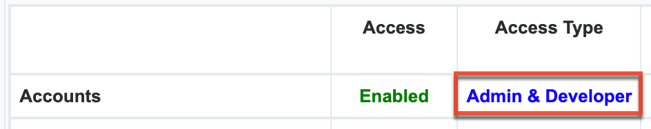 Admin and Developer access type
