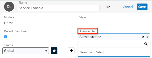 Console ManageDashboards ReassignDashboard