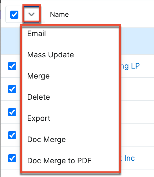 ListView MassActionsMenu Serve