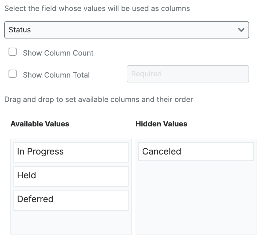 tile view column settings