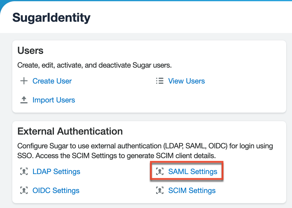 SugarIdentity_Home_ExternalAuthentication_SAMLSettings