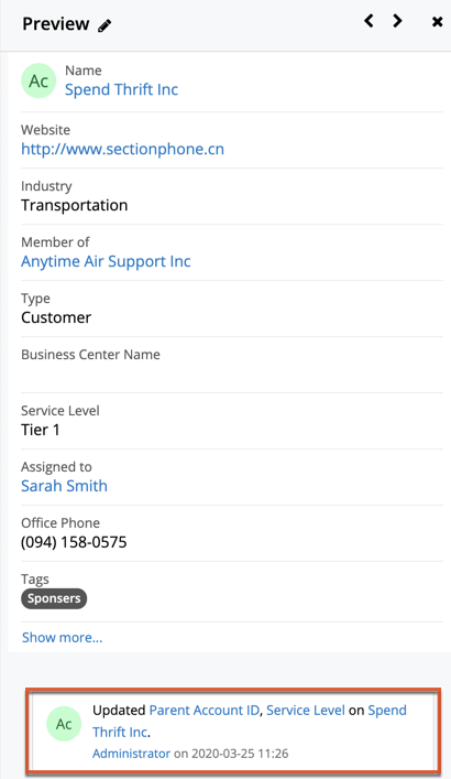 UI Previewing Record'sActivityStream