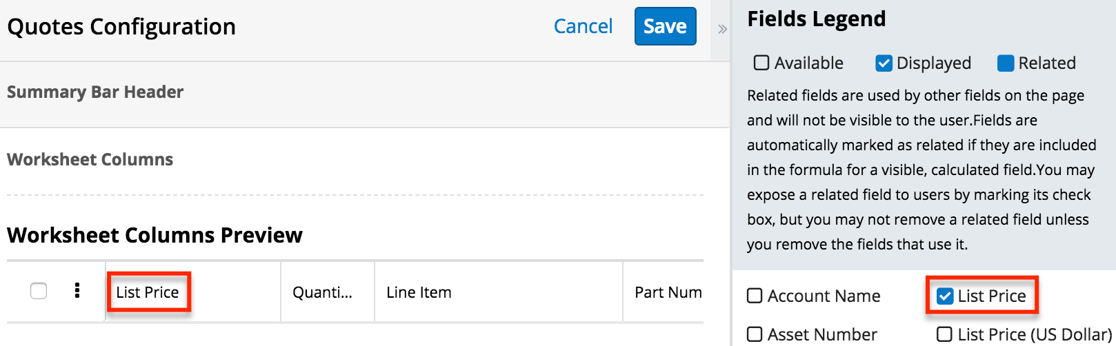 select fields quotes config