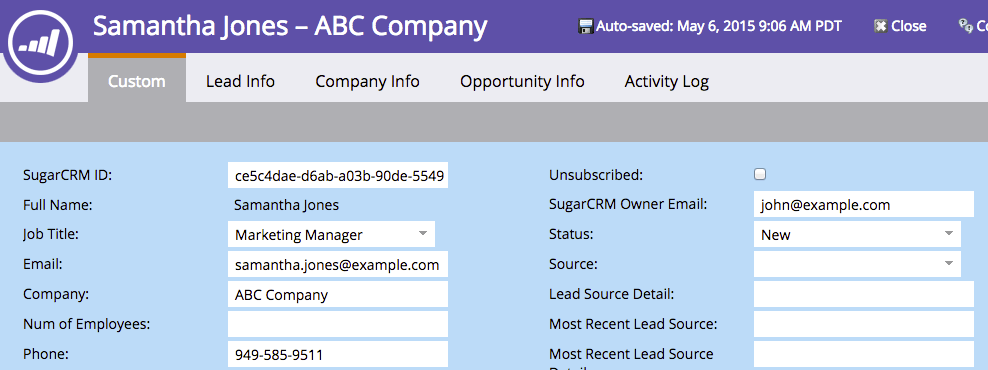 Marketo NewLeadFromSugar
