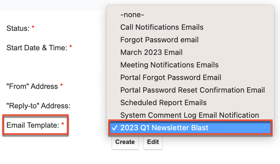 Select email template
