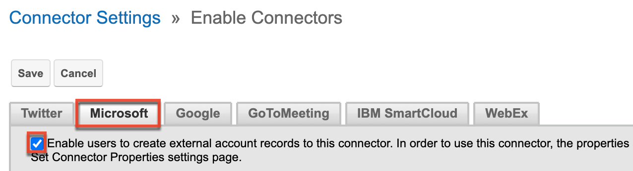 Sugar EnableConnectors Microsoft