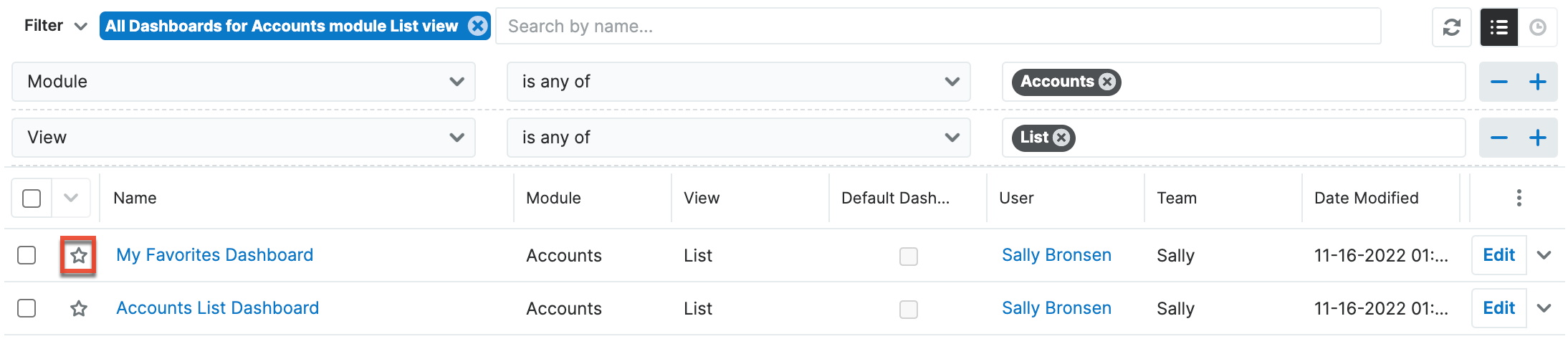 Pulling dashboards to your view