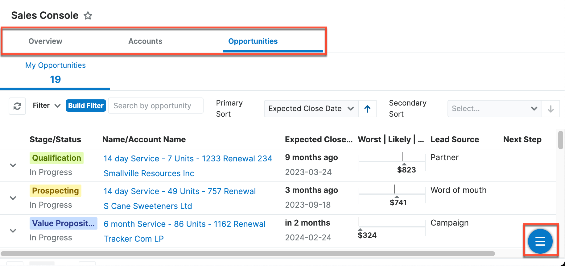 sales-console-tabs-and-action-button-highlighted