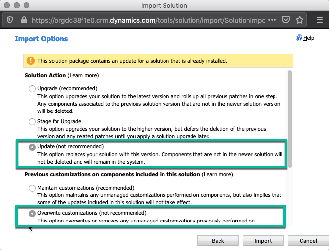 dynamics upgrade customization Importing1
