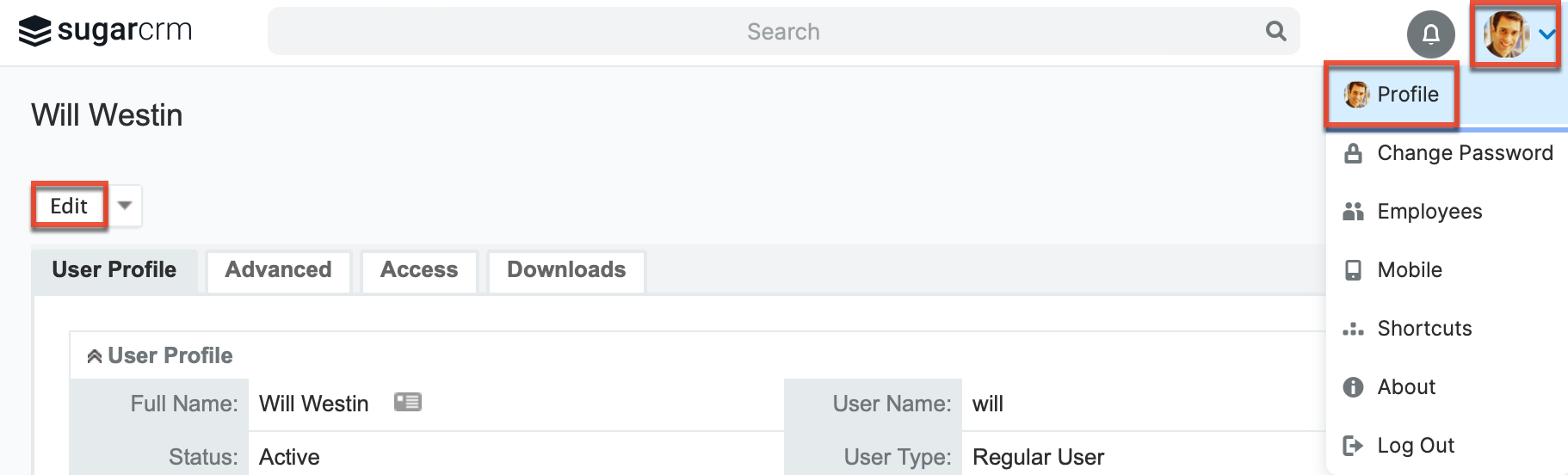 Open Profile and click Edit