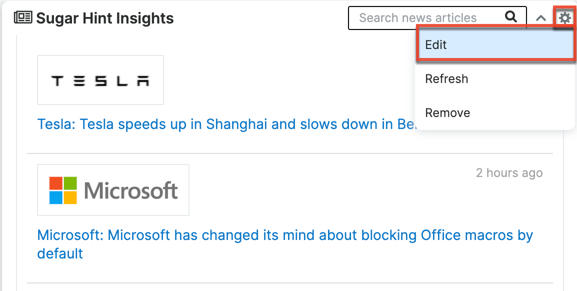 Hint Insights preference center from dashlet