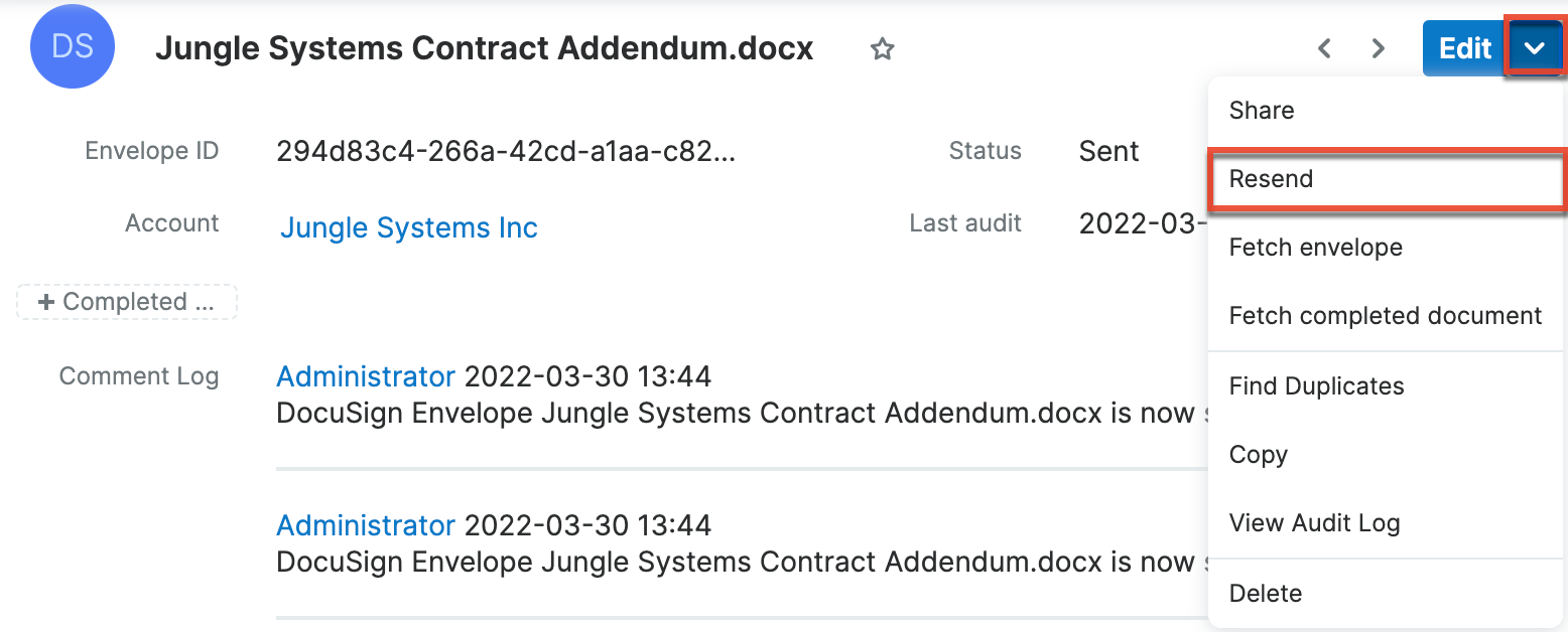 Resend DocuSign envelope